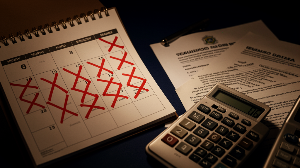 Calendário com parcelas de financiamento de veículo vencidas