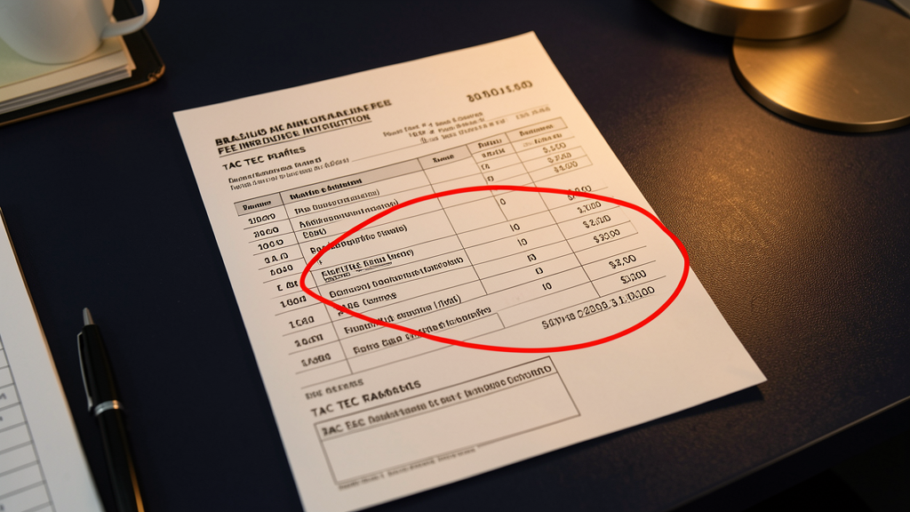 Contrato financeiro com várias tarifas destacadas em vermelho